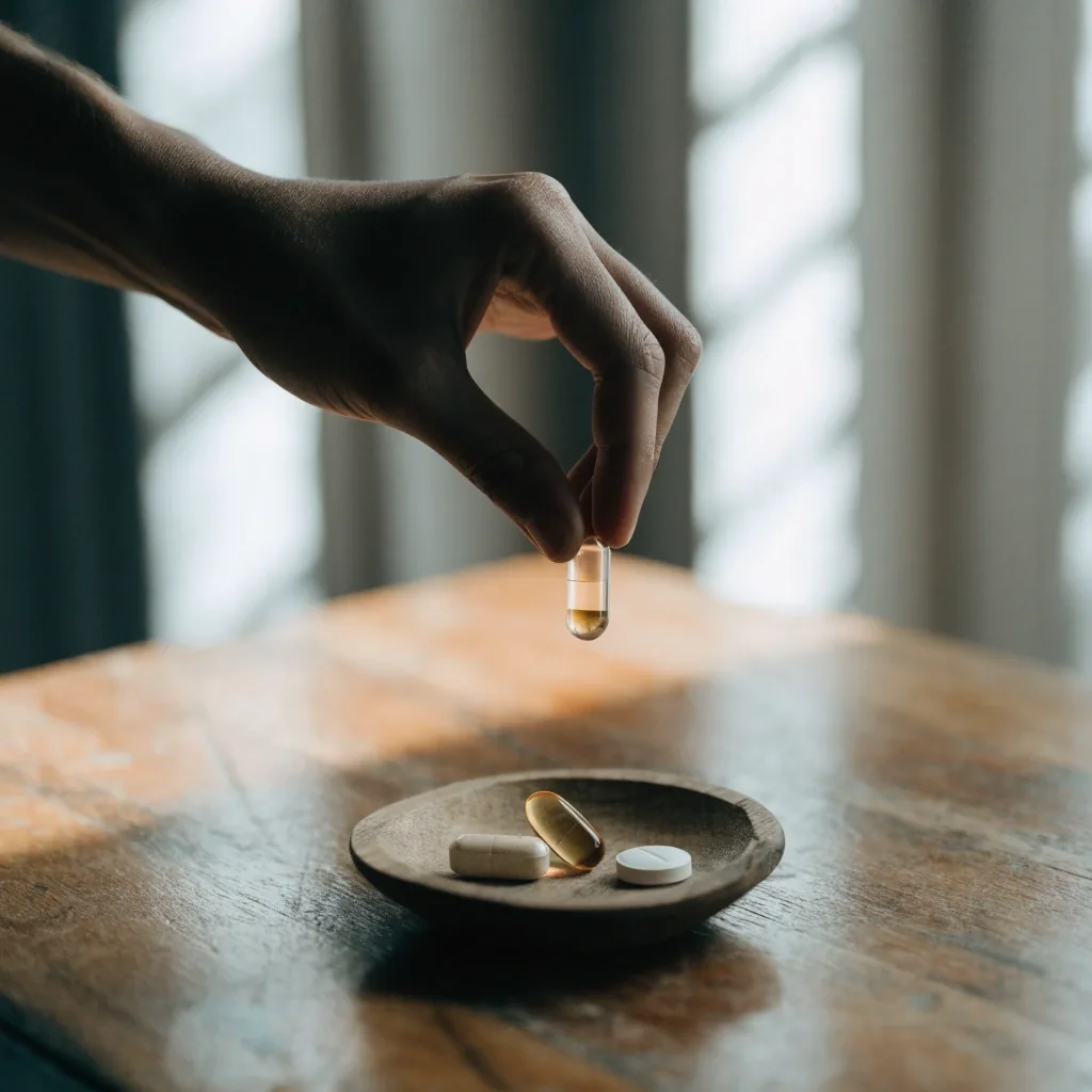 Four unbranded dosage shapes arranged in a row on a plain matte plate